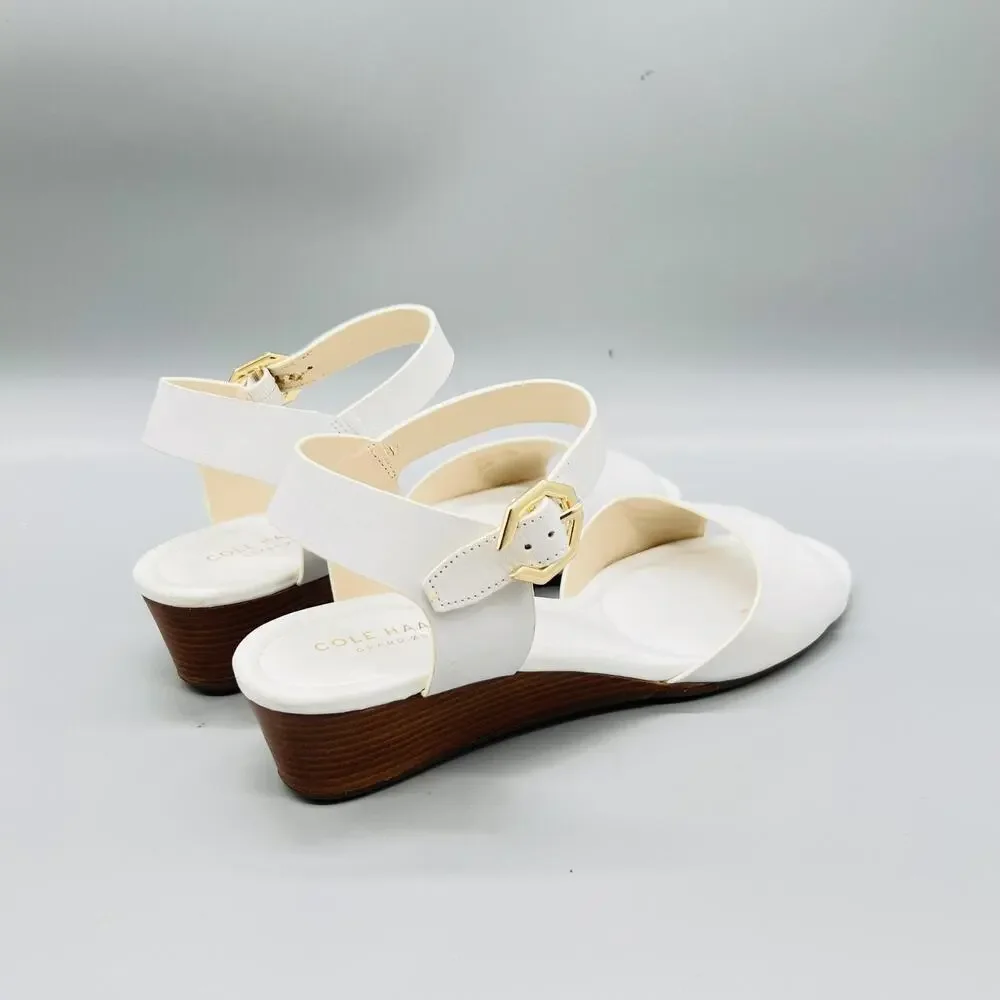 Cole Haan Sandals Womens 8.5 White Synthetic Grand OS Wedge Ankle Strap Shoes